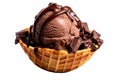 Chocolate Ice Cream in Waffle Bowl on White Background Royalty Free Stock Photo