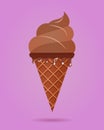 Chocolate ice cream in waffle cone, dairy product. Ice cream scoop image in flat style. Vector illustration. Royalty Free Stock Photo