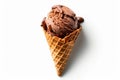 Chocolate ice cream in a waffle cone on white background, generative AI Royalty Free Stock Photo