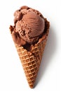 Chocolate ice cream in a waffle cone on white background, generative AI Royalty Free Stock Photo