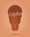 Chocolate ice cream in waffle cup, dairy product. Ice cream scoop image in flat style. Vector illustration. Royalty Free Stock Photo