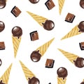 Chocolate ice cream watercolor seamless pattern. Suitable for curtains, wallpaper, fabrics, wrapping paper.