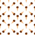 Chocolate ice creams waffle cones seamless pattern. National Chocolate Ice Cream Day background. Easy to edit template for