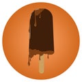 Chocolate Ice lolly with melting effect on the dark orange circle background.