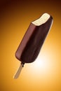 Chocolate icecream dessert on wooden stick. Royalty Free Stock Photo