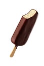 Chocolate icecream dessert on wooden stick isolated on white background. Royalty Free Stock Photo