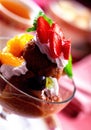 Chocolate icecream with fruits