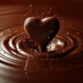 Chocolate indulgence Heart shaped chocolate immersed in liquid chocolate, love concept