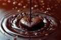 Chocolate indulgence Heart shaped chocolate immersed in liquid chocolate, love concept