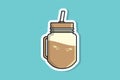 Chocolate Juice in Jar Mug with Drinking Straw Sticker vector illustration. Food and drink object icon concept. Royalty Free Stock Photo