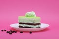 Chocolate and kiwi layered cake on pink background Royalty Free Stock Photo