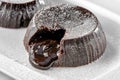 Chocolate lava brownie cakes close-up on white plate