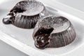 Chocolate lava brownie cakes with powdered sugar close-up Royalty Free Stock Photo