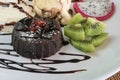 chocolate lava cake set served with ice cream vanila,wiped and m Royalty Free Stock Photo