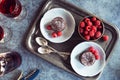 Chocolate Lava Cakes with Raspberries and Wine Royalty Free Stock Photo