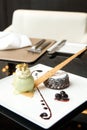 Chocolate lava with green tea ice-cream Royalty Free Stock Photo