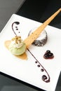 Chocolate lava with green tea ice-cream Royalty Free Stock Photo