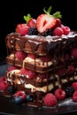 Chocolate layer cake with strawberries Royalty Free Stock Photo