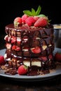 Chocolate layer cake with strawberries Royalty Free Stock Photo