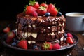 Chocolate layer cake with strawberries Royalty Free Stock Photo