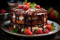 Chocolate layer cake with strawberries