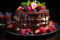 Chocolate layer cake with strawberries Royalty Free Stock Photo