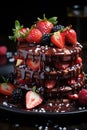 Chocolate layer cake with strawberries Royalty Free Stock Photo