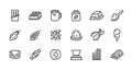 Chocolate line icons. Cocoa pods beans and packs, chocolate candies bars toppings and hot drink. Vector cacao pictograms