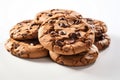 Chocolate loaded cookies, a tempting treat isolated on a white background