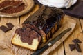 Chocolate loaf marble cake with chocolate glazing