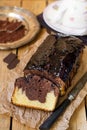 Chocolate loaf marble cake with chocolate glazing