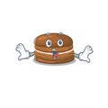 Chocolate macaron mascot design concept with a surprised gesture