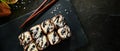 Chocolate Maki Sushi Pancake Rolls Stuffed with Fruits and Cheese Royalty Free Stock Photo