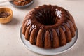 Chocolate marble cake with chocolate ganache made in a bundt pan Royalty Free Stock Photo