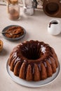 Chocolate marble cake with chocolate ganache made in a bundt pan Royalty Free Stock Photo