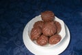 Chocolate marshmallows on a white plate Royalty Free Stock Photo