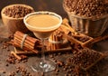 Chocolate martini cocktail or Irish cream liquor on a brown background Royalty Free Stock Photo