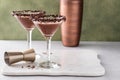 Chocolate martini, sweet cocktail idea Royalty Free Stock Photo