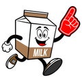 Chocolate Milk Carton Mascot running with a Foam Finger