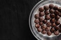 chocolate milk cereal balls white bowl Royalty Free Stock Photo