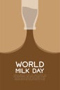 Chocolate Milk flavour bottle pouring, World Milk Day concept flat design illustration Royalty Free Stock Photo