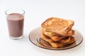 Chocolate milk and french toast arranged on a plate Royalty Free Stock Photo