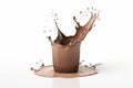 chocolate milk of glass shaped splash 3d on a white background generative AI Royalty Free Stock Photo