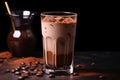 chocolate milk with ice cubes in a transparent glass Royalty Free Stock Photo