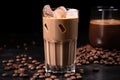 chocolate milk with ice cubes in a transparent glass Royalty Free Stock Photo