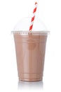 Chocolate milk shake milkshake straw in a cup isolated on white Royalty Free Stock Photo