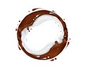 Chocolate and milk splashes in a circular motion Royalty Free Stock Photo