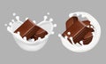 Chocolate and milk splashes. 3d realistic vector