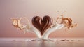 Chocolate and milk waves in the shape of a heart, IA generativa. Royalty Free Stock Photo