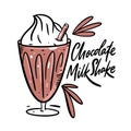 Chocolate Milkshake with lettering. Vector illustration. Isolated on white background Royalty Free Stock Photo